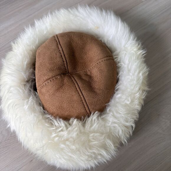 Vintage Sheepskin Sueded Fleece Sherpa Shearling Lined Hat Winter